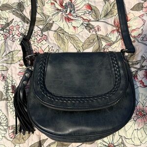 American Eagle Outfitters Black Braided Flap Crossbody Bag with Tassel